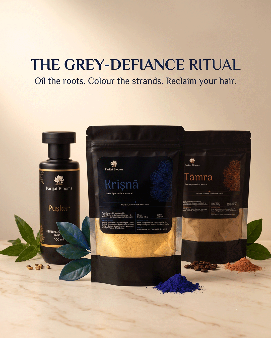 Parijat Blooms hair pack ritual range — Krishna Hair Pack and complementary products skincare routine India
